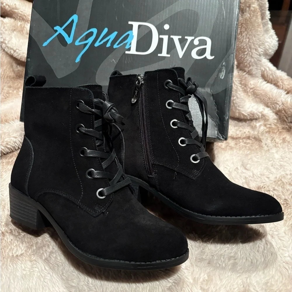 Aqua Diva Darie water resistant suede black granny boots